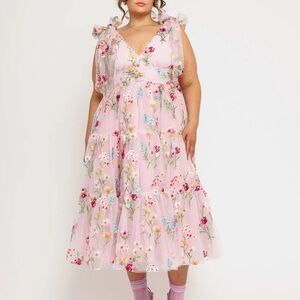 JessaKae Margaret Floral Embroidered Midi Dress Pink - 2X